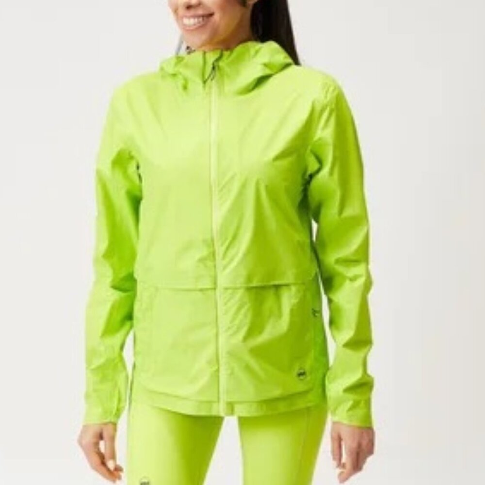 Janji Women's Rainrunner Pack Jacket, size Medium, S U P E R G L O W